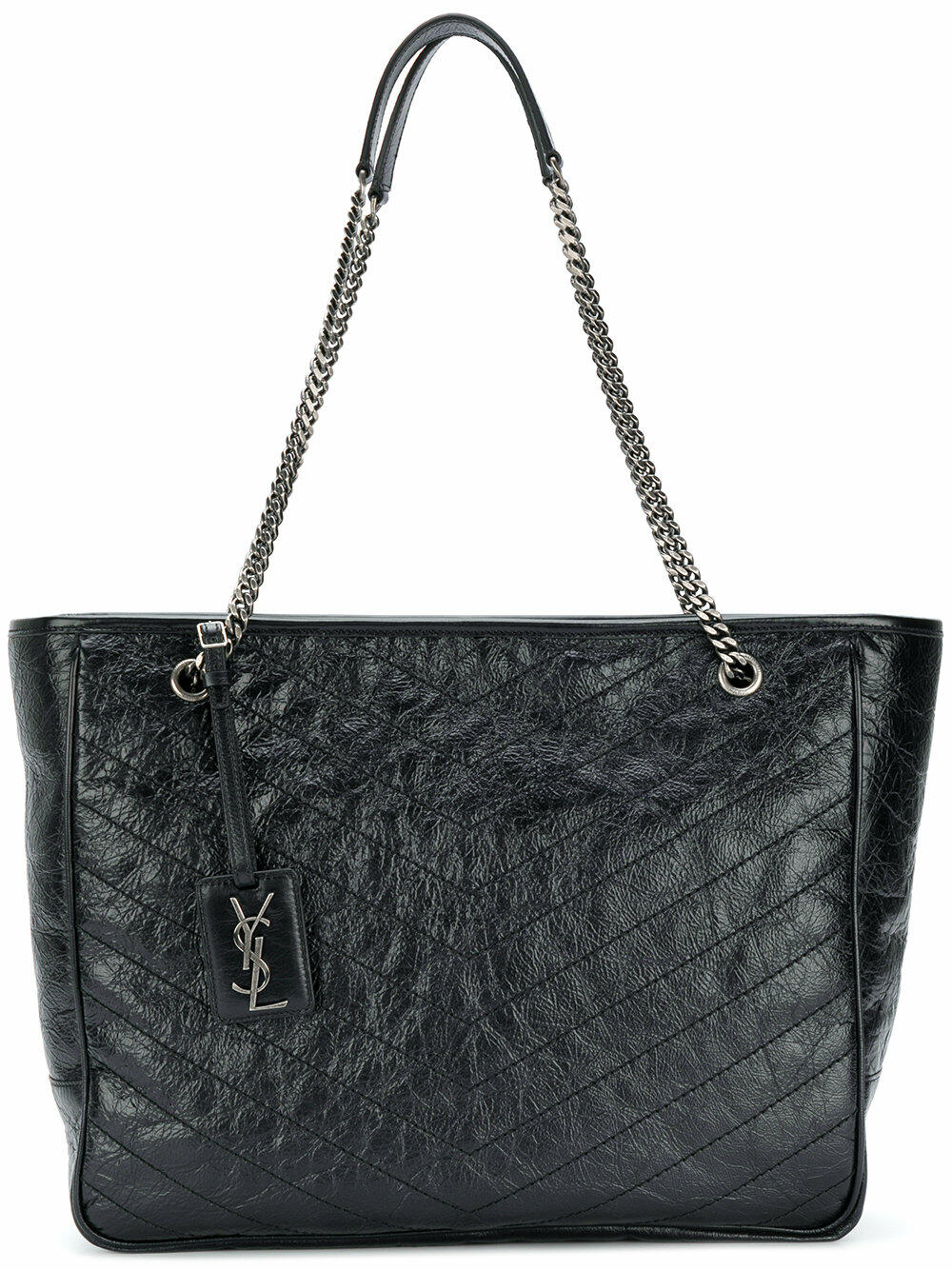 Saint Laurent - Niki Black Crinkled Leather Large Shopper Tote