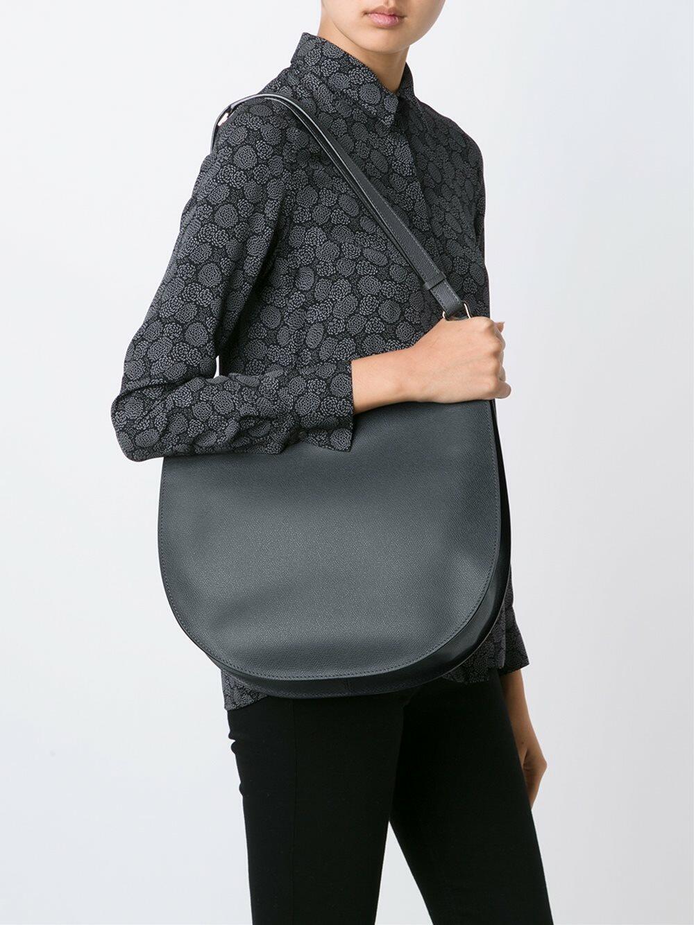 Valextra - Weekend Dark Gray Leather Convertible Hobo Bag