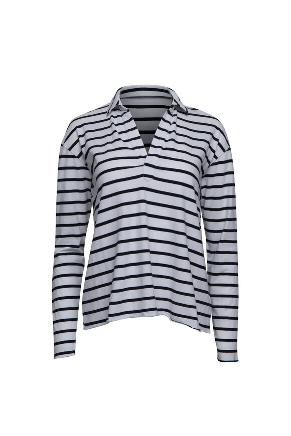 Frank & Eileen Patrick Wide Navy French Stripe Popover Henley