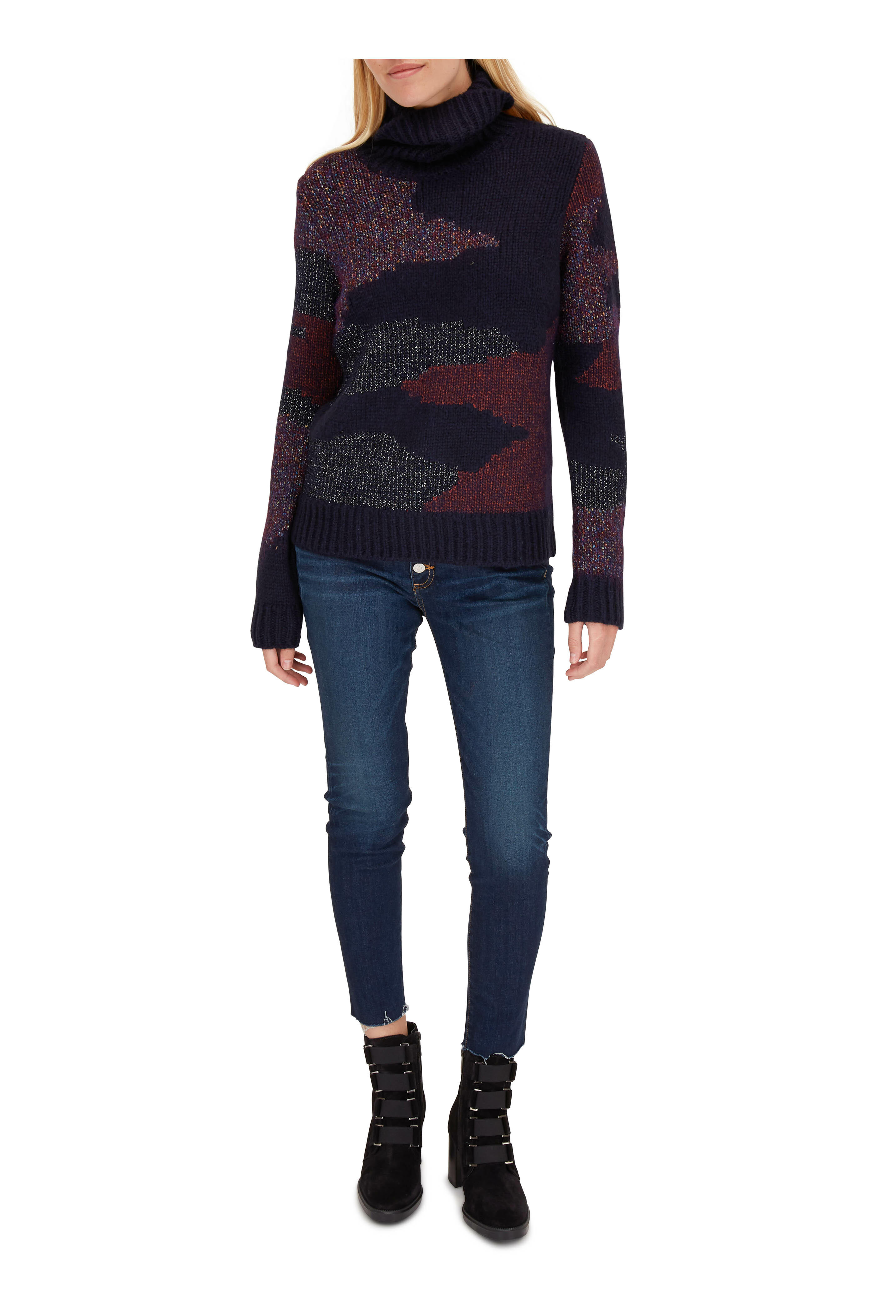 Veronica Beard - Naledi Navy Multi Intarsia Turtleneck Sweater