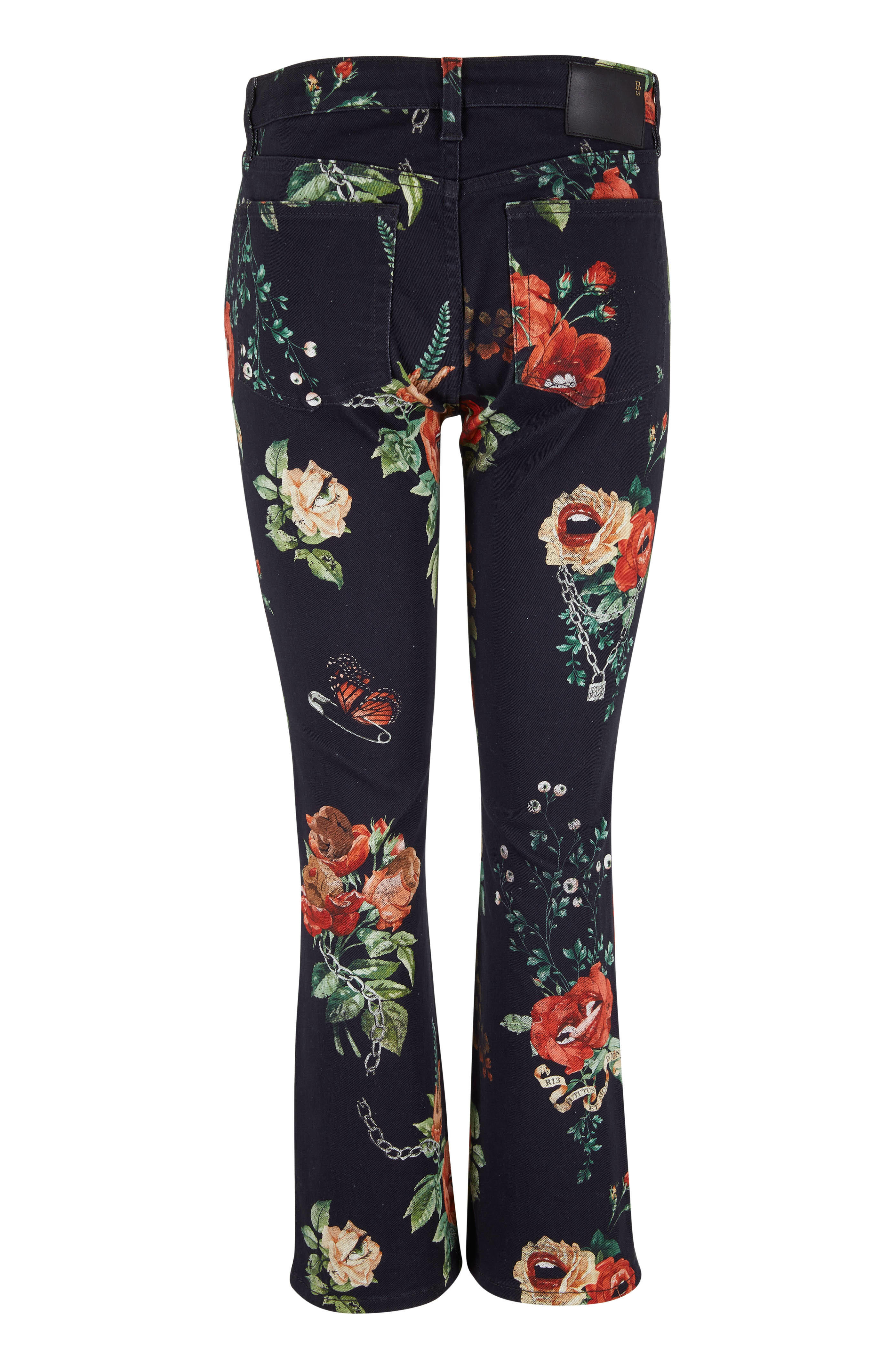 R13 - Kick Fit Useless Treasure Black Floral Jean