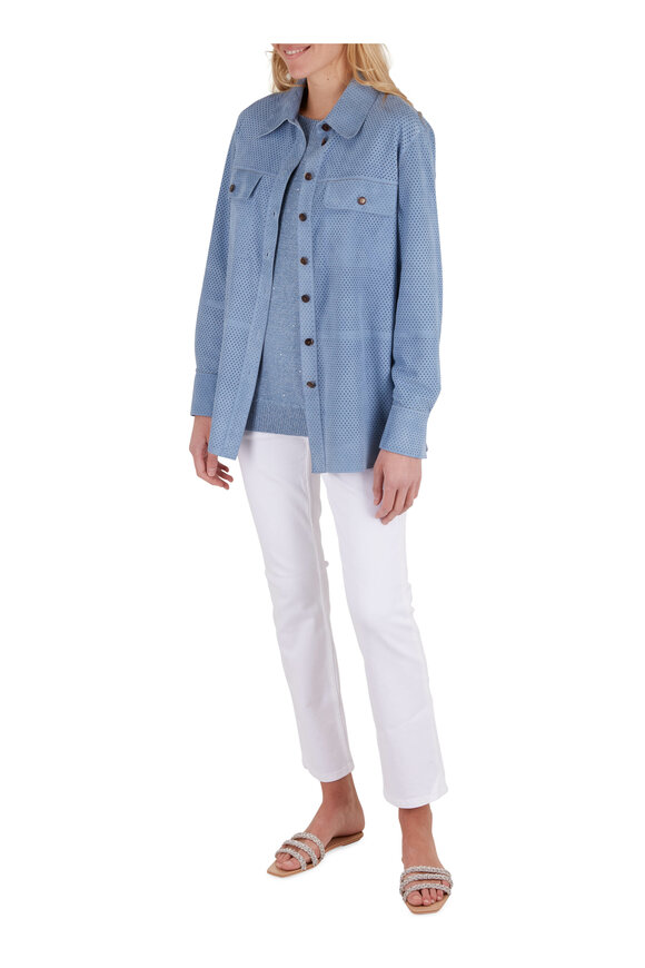 Lafayette 148 New York - Ezra Harbor Blue Suede Shirt Jacket