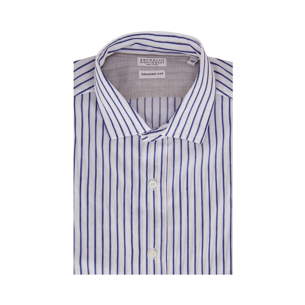 Brunello Cucinelli - Blue & White Stripe Sport Shirt