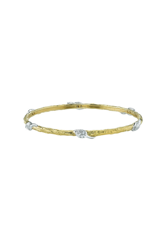 Aaron Henry - Yellow Gold Diamond Leaf Bangle Bracelet