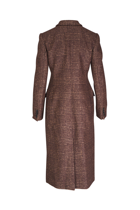 Michael Kors Collection - Chocolate Glenplaid Shaped Reefer Long Coat 