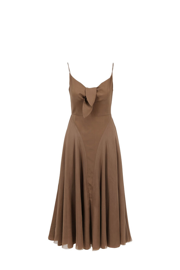 Norisol Ferrari - Bronze Stretch Silk Tie Front Sleeveless Dress