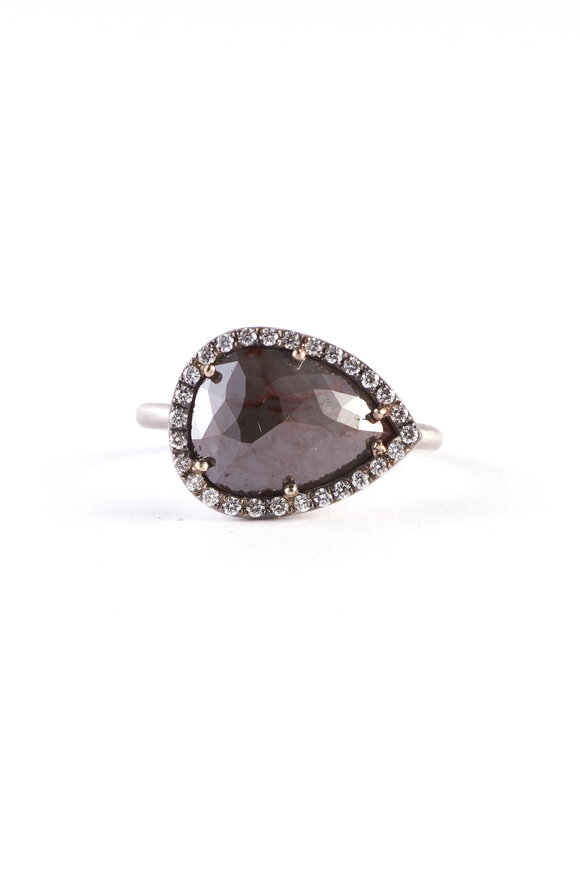 Sylva & Cie 18k White Gold Pear Faceted Rough Diamond Ring - view 1