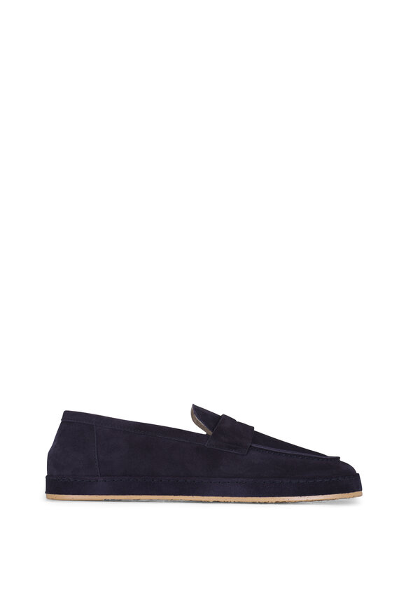 Brunello Cucinelli Navy Suede Penny Loafer - view 2