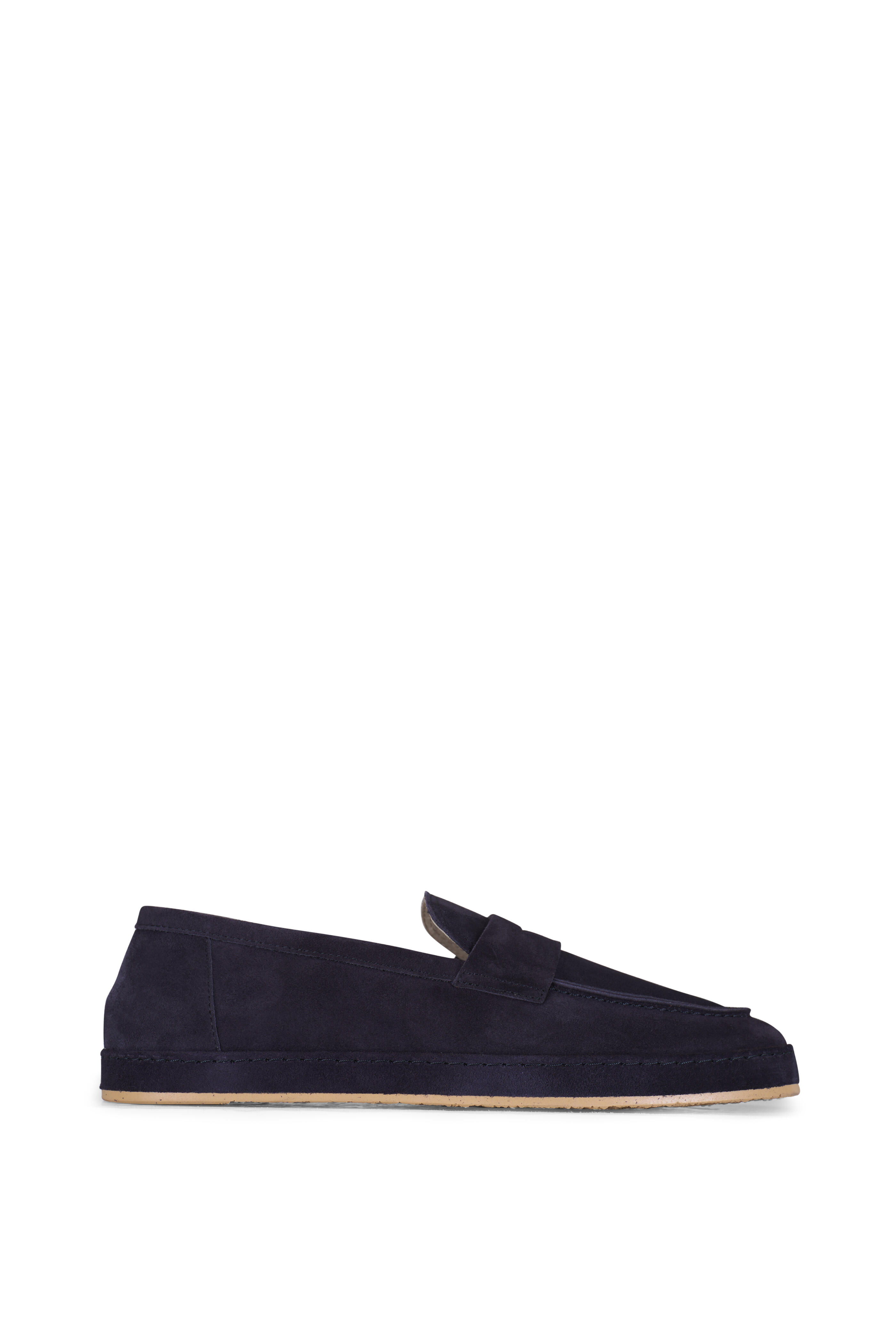 Brunello Cucinelli - Navy Suede Penny Loafer | Mitchell Stores