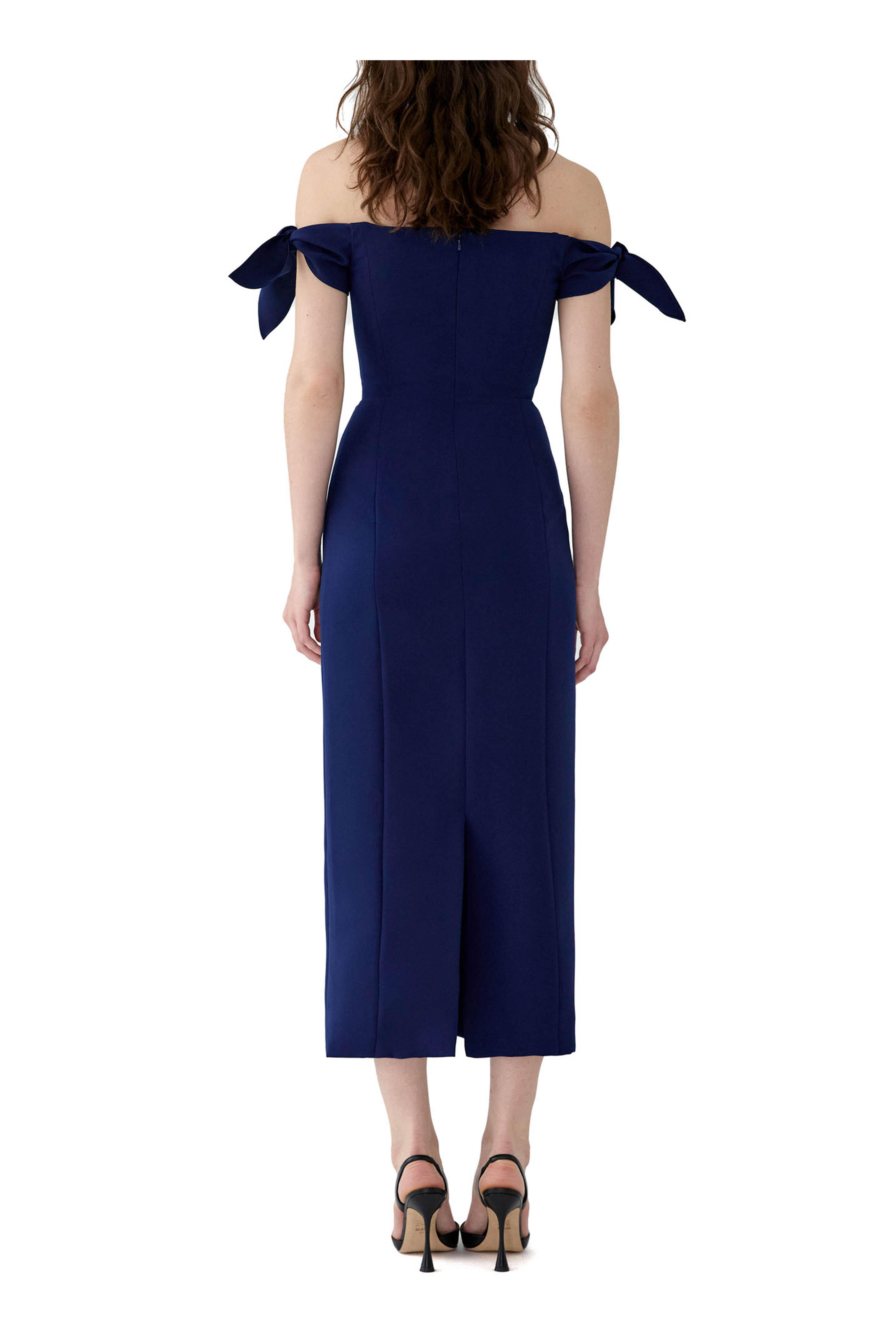 Carolina Herrera - Midnight Blue Off-The-Shoulder Midi Dress - view 3