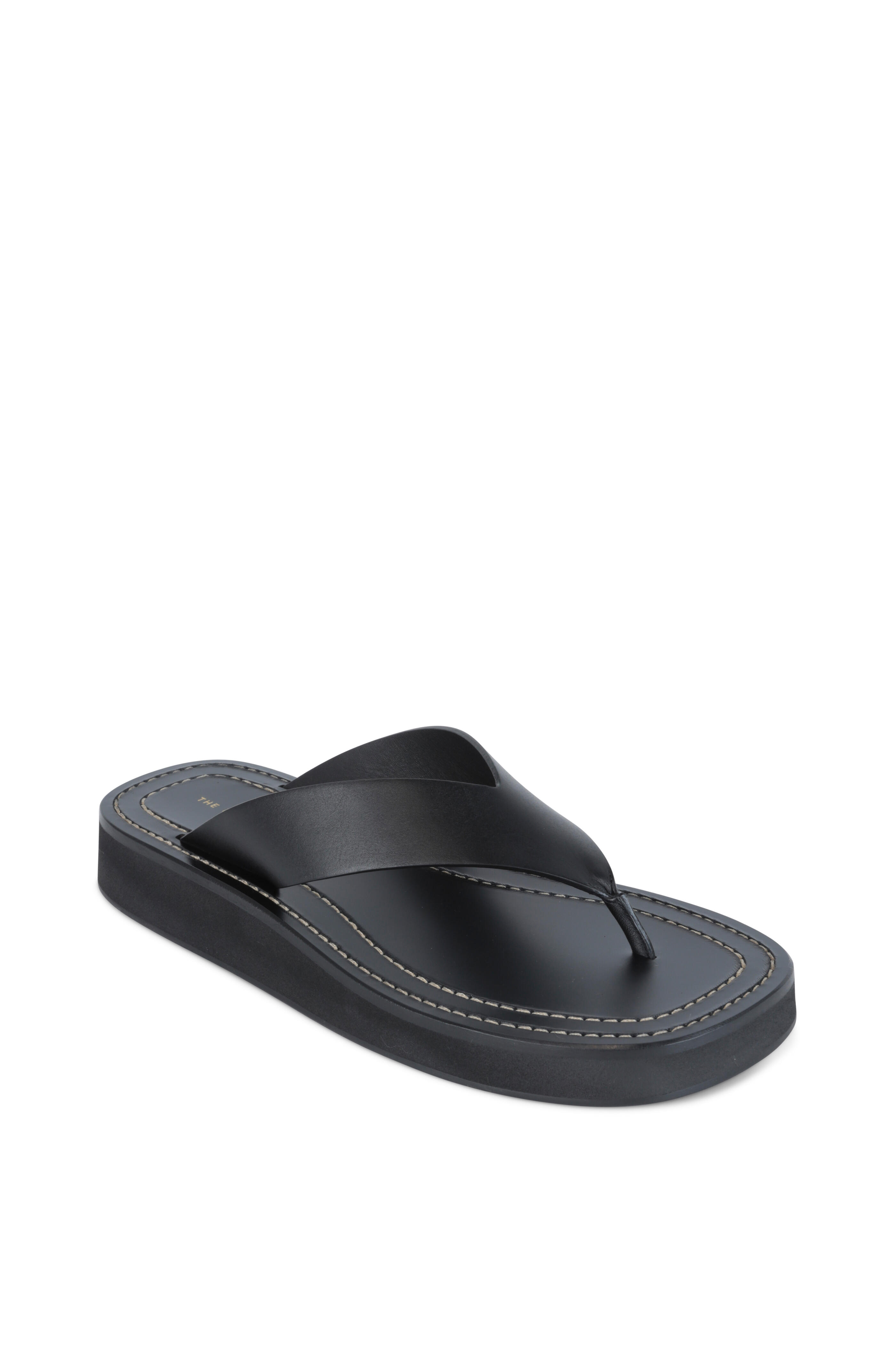 One Stud Calfskin Flat Thong Sandal for Woman in Black
