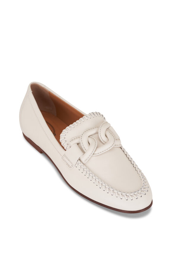 Tod's Yogurt White Whipstitch Leather Chain Loafer 