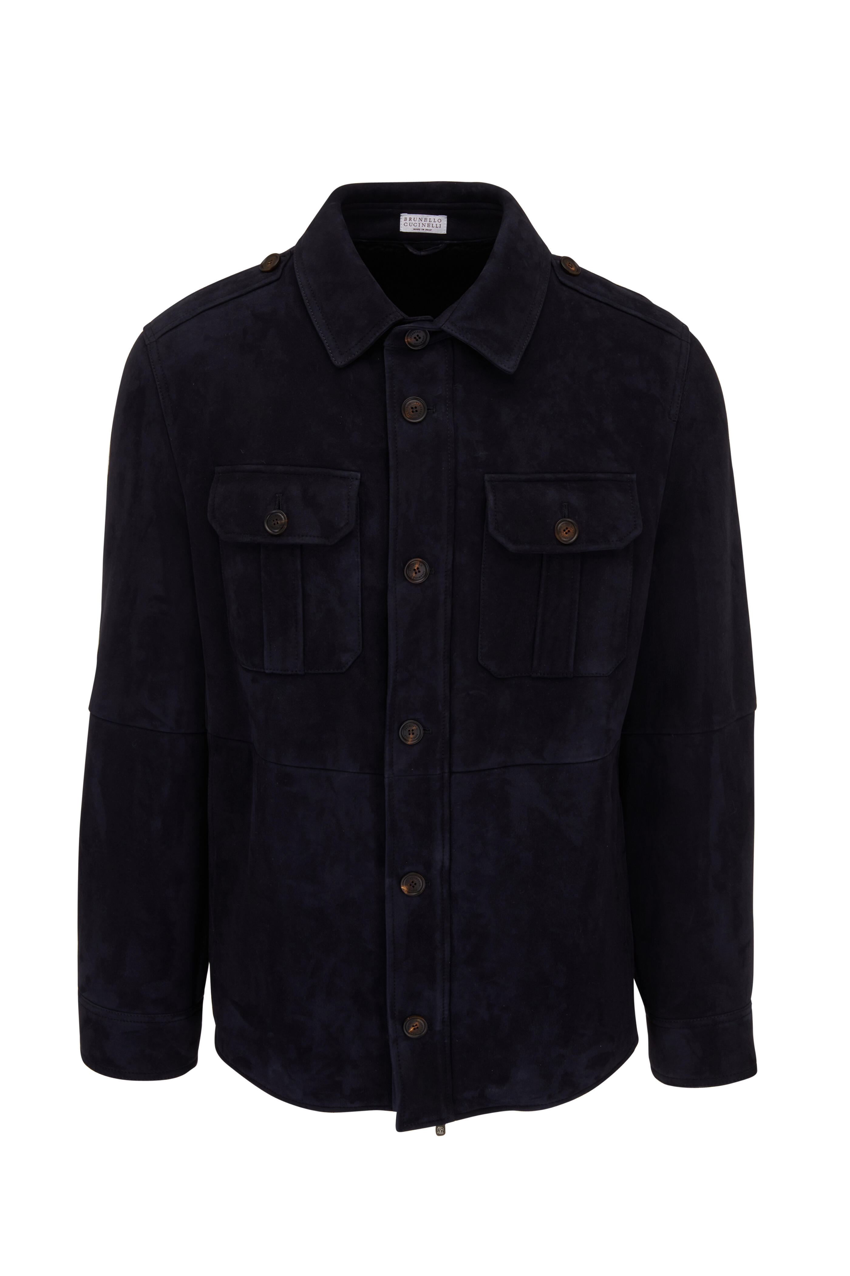 Brunello Cucinelli - Navy Suede Shearling Lined Coat