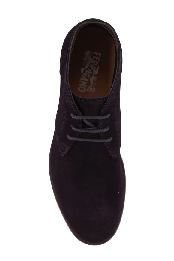 Ferragamo - Sachie 2 Dark Blue Suede Lace-Up Boot 