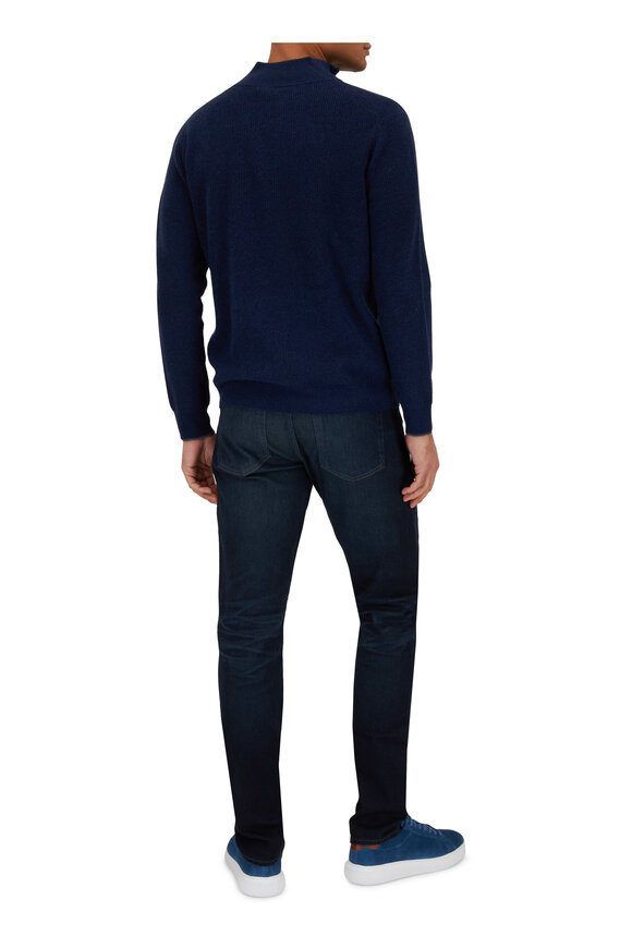 Kinross - Navy Blue Cashmere Quarter Zip Pullover