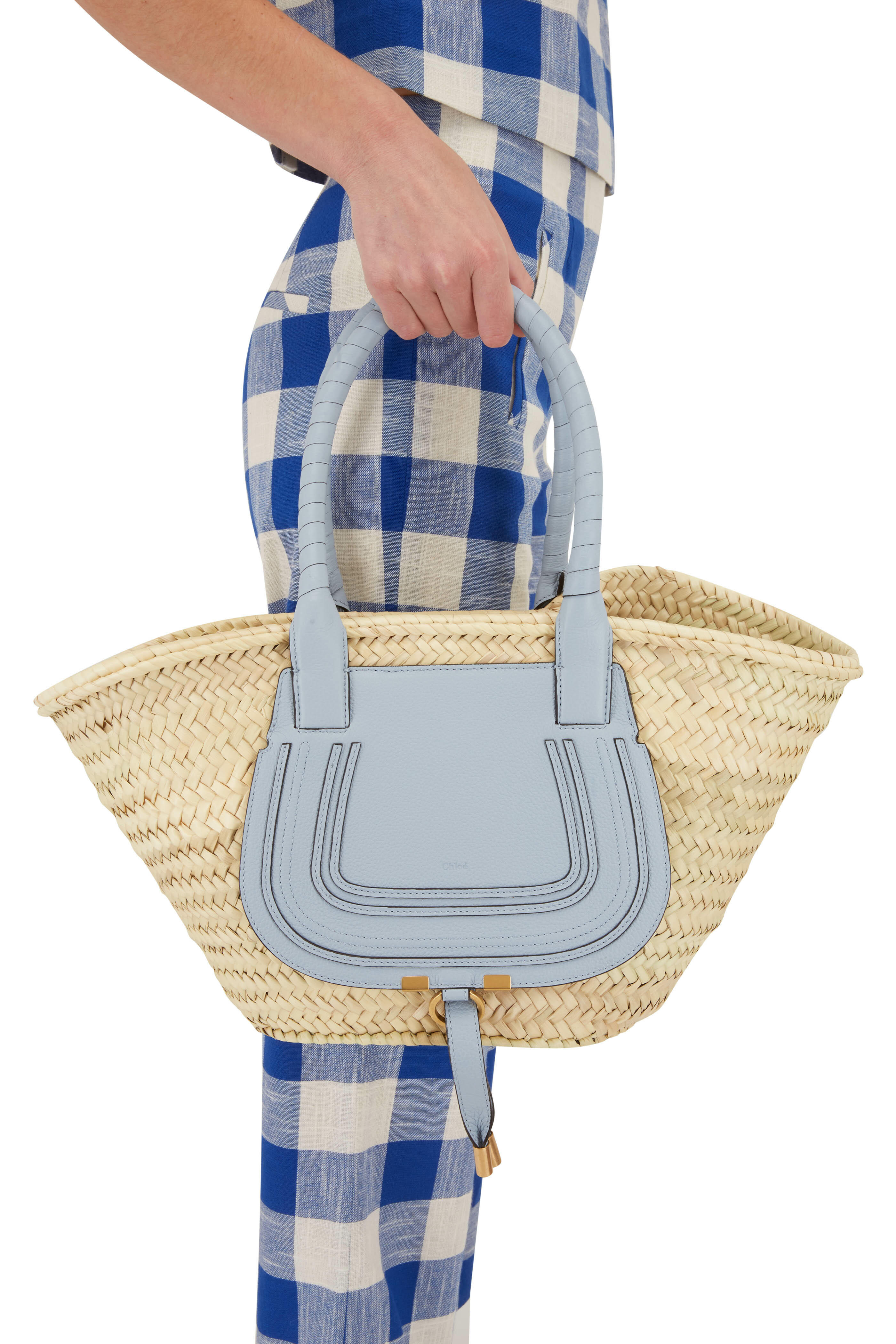 Chloé - Medium Marcie Light Blue Raffia Tote