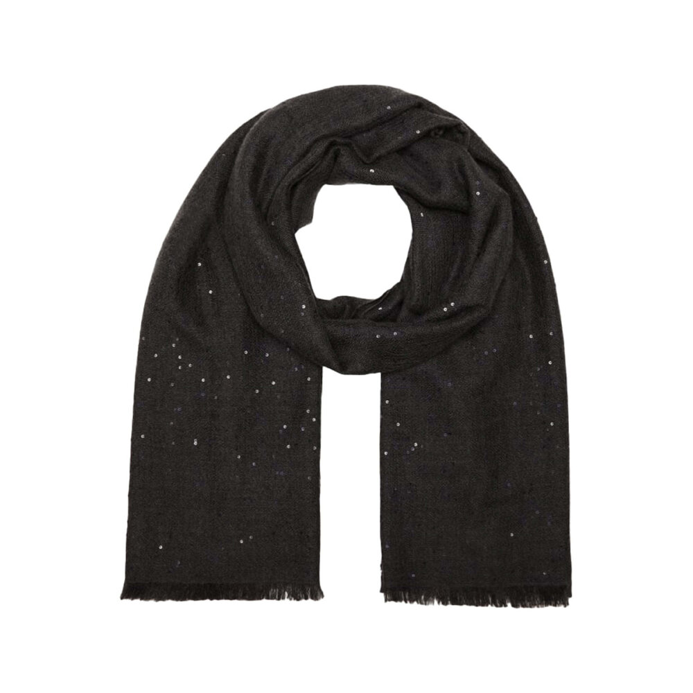 Brunello Cucinelli - Black Cashmere Silk Paillette Sequin Scarf display picture 1