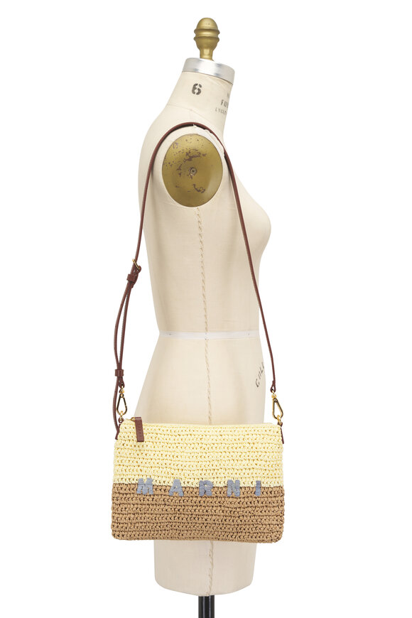 Marni Seaside Yellow & Brown Raffia Pouch - view 6