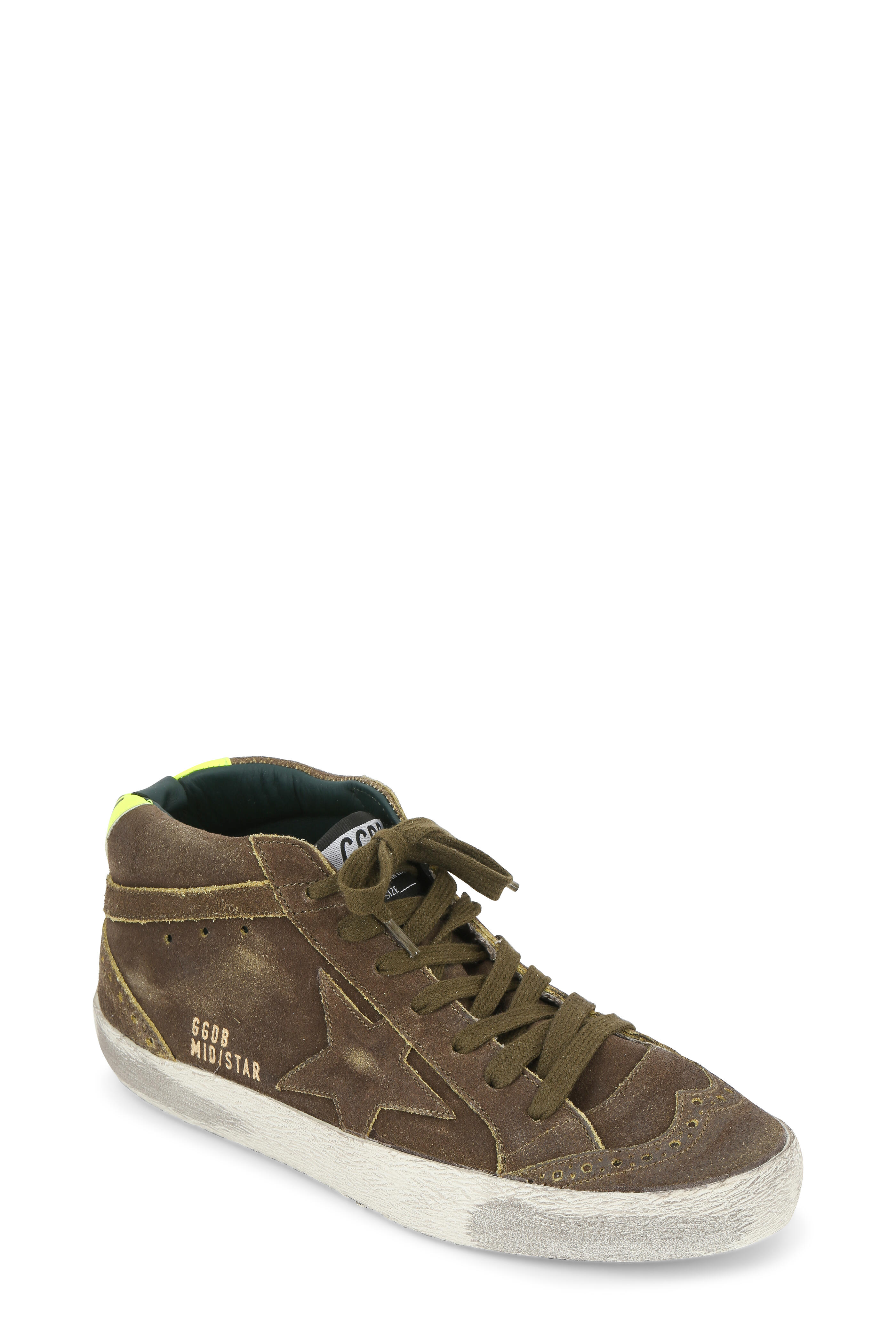 Golden Goose - Women's Mid Star Khaki & Lime Suede Sneaker