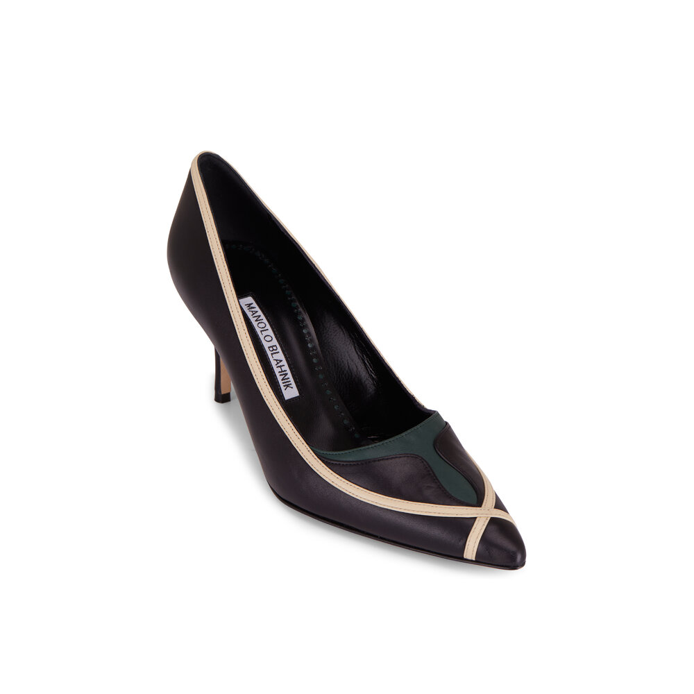 HANGISLI | Black Satin Jewel Buckle Slingback Pumps | Manolo