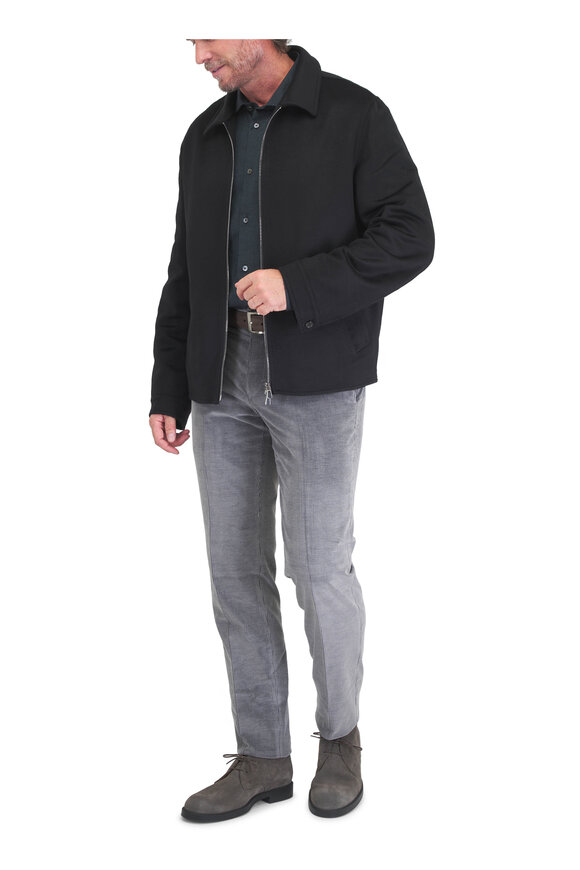Isaia Black Cashmere Full Zip Bomber Jacket - view 2