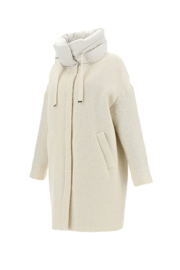 Herno - Ivory Sparkle Bouclé Stand Collar Coat