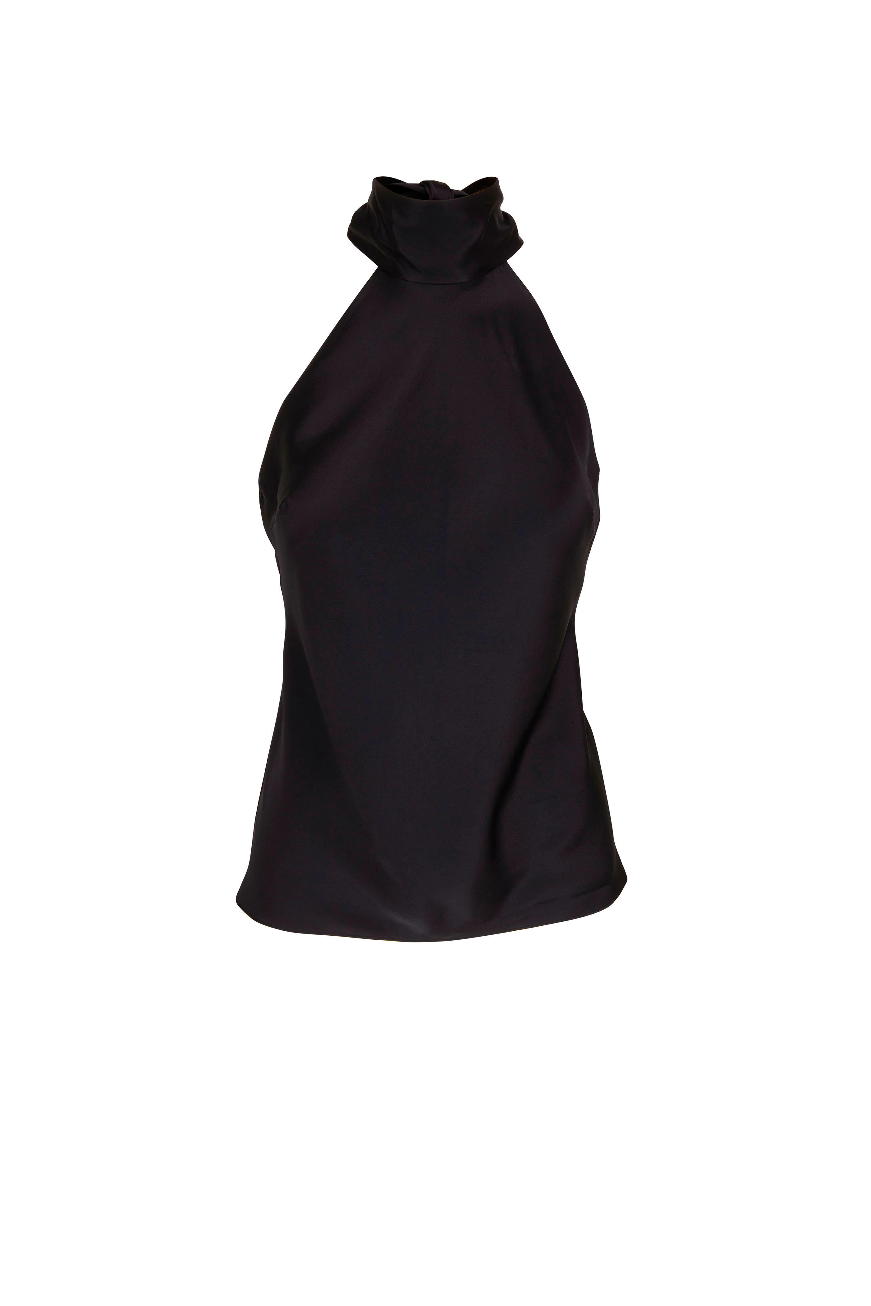 Frame - Black Silk Draped Neck Hatler Top | Mitchell Stores