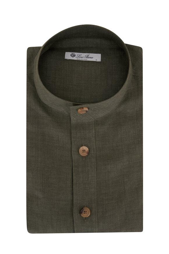 Loro Piana Green Linen Short Sleeve Shirt - view 1