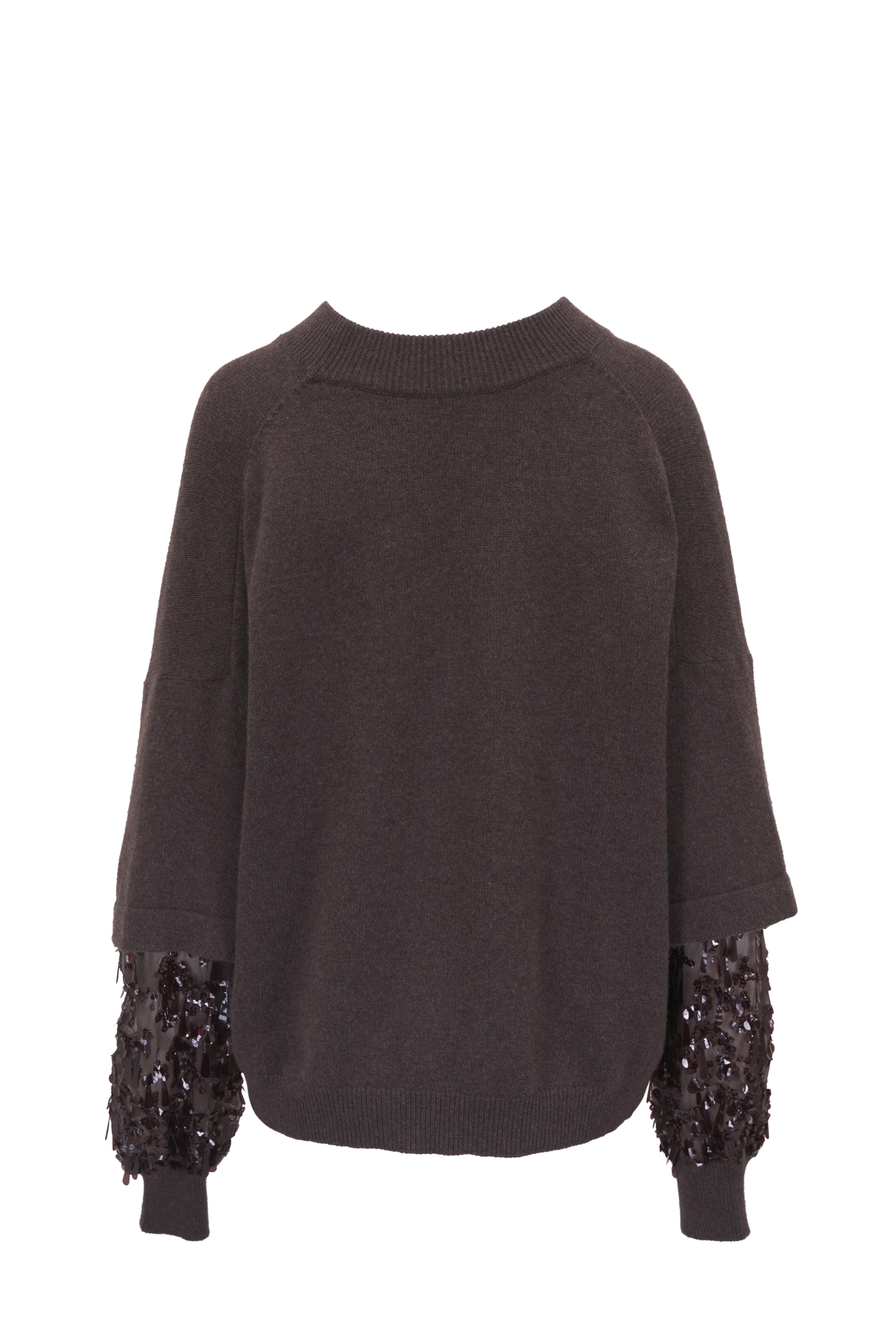Brunello Cucinelli - Dark Brown Drop Paillette Sleeve Sweater