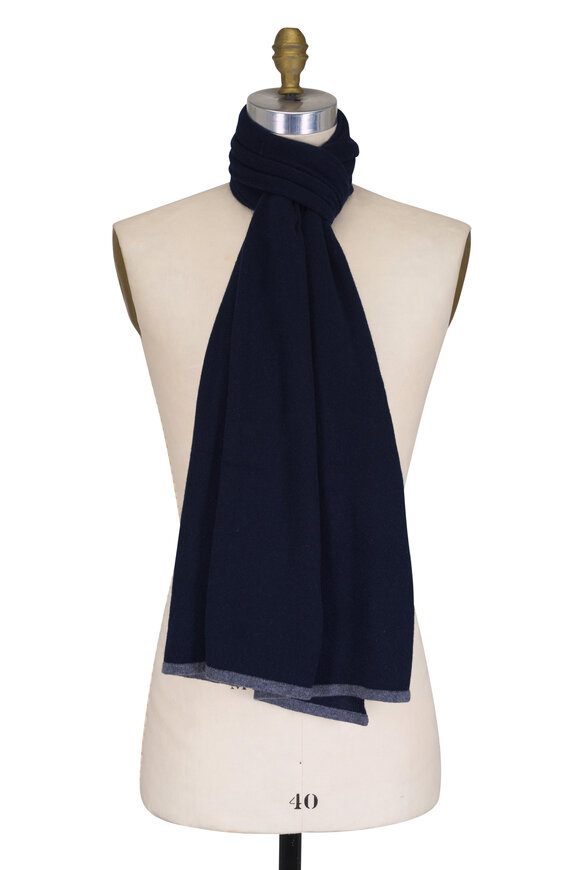 Fedeli Navy & Gray Cashmere Scarf - view 1