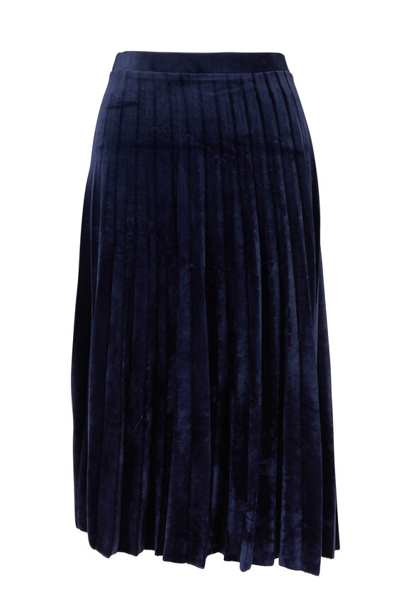 Navy fashion velvet pleated skirt