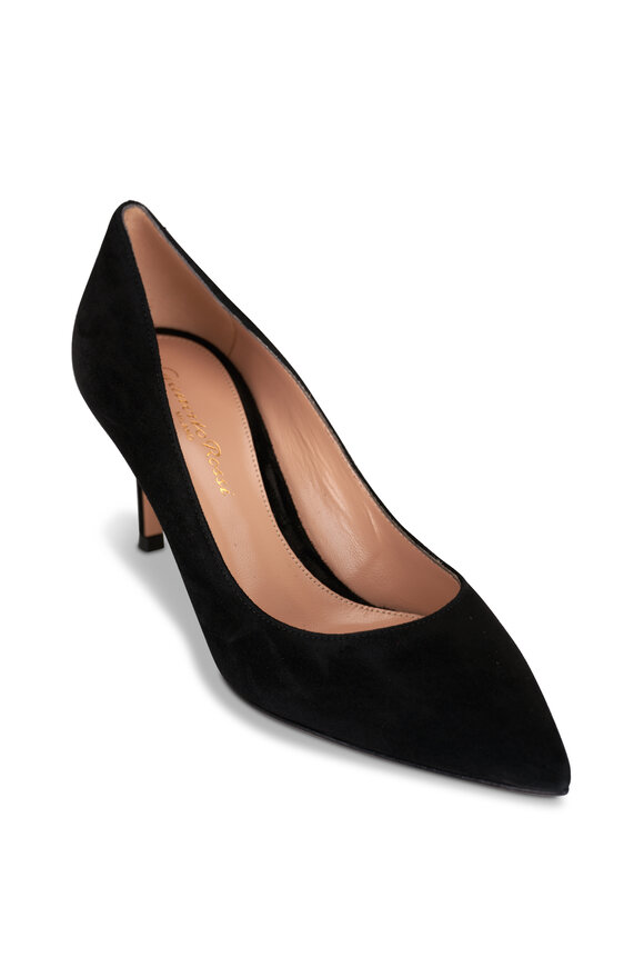 Gianvito Rossi Camnero Black Suede Pointed Pump, 70mm