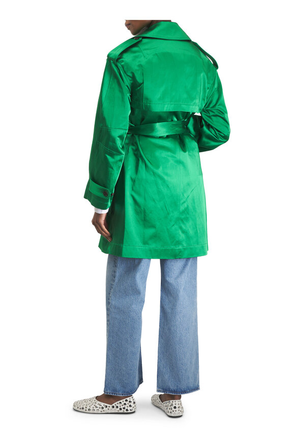 Dries Van Noten Rondarti Green Satin Double Breasted Coat - view 4