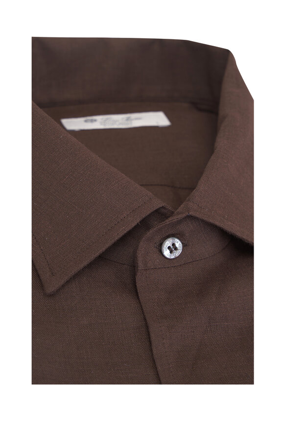 Loro Piana André Solid Brown Linen Solaire Sport Shirt - view 2