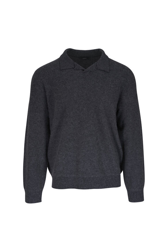 Vince Gray Stripe Plush Cashmere Johnny-Collar Sweater
