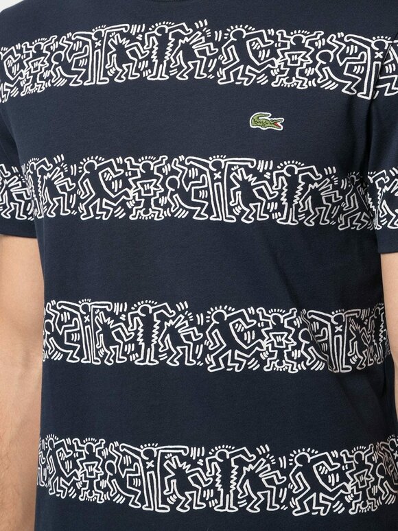 Lacoste - Keith Haring Marine Blue Printed Striped T-Shirt