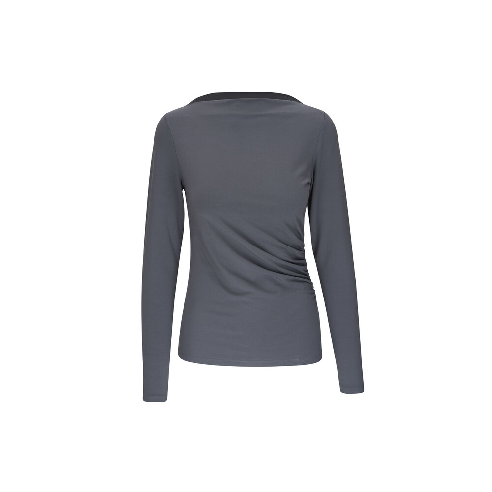 Vince - Pacific Azure Slash-Neck Long-Sleeve Top