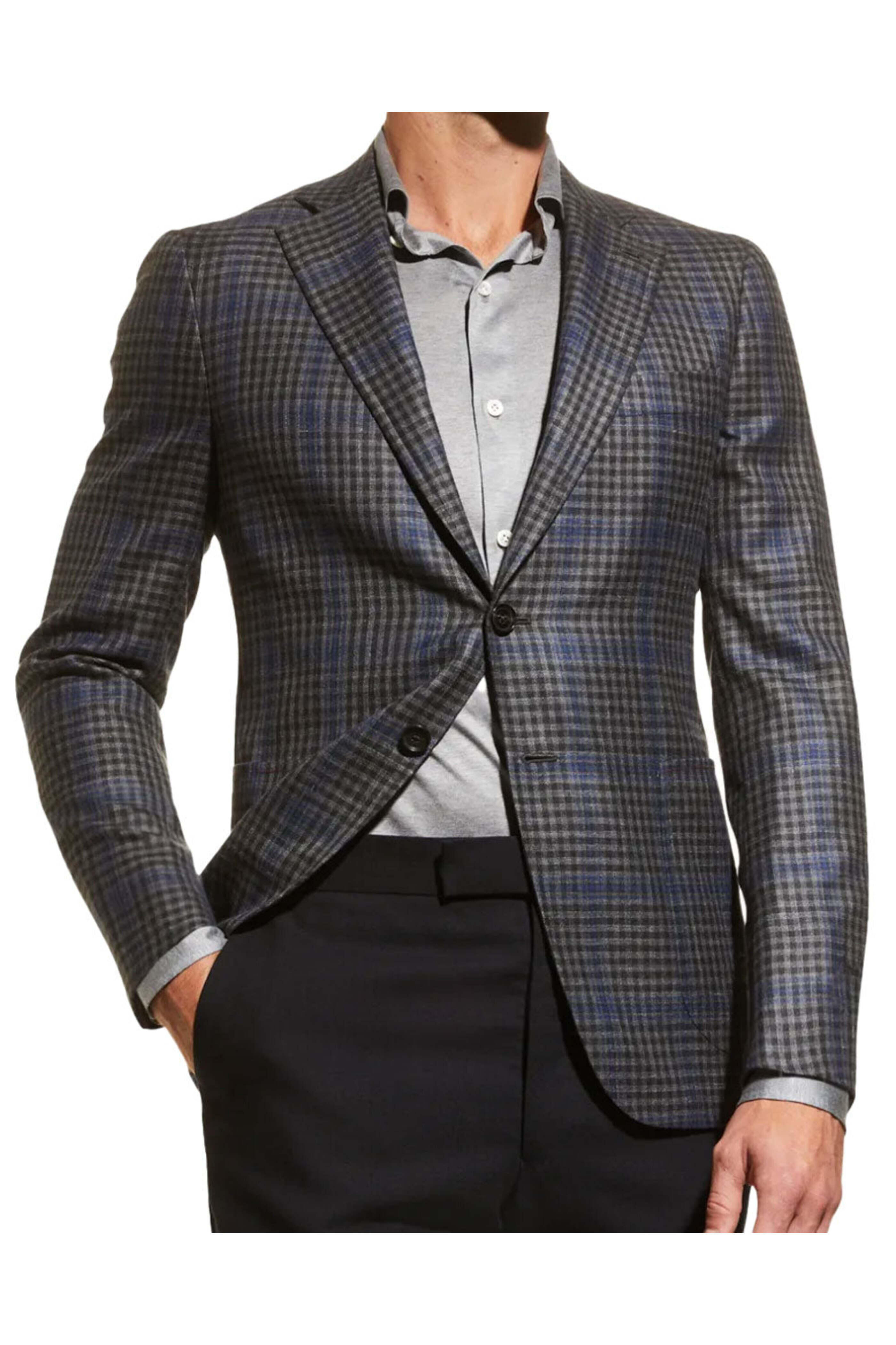 Isaia - Black and Blue Mini Plaid Sportcoat