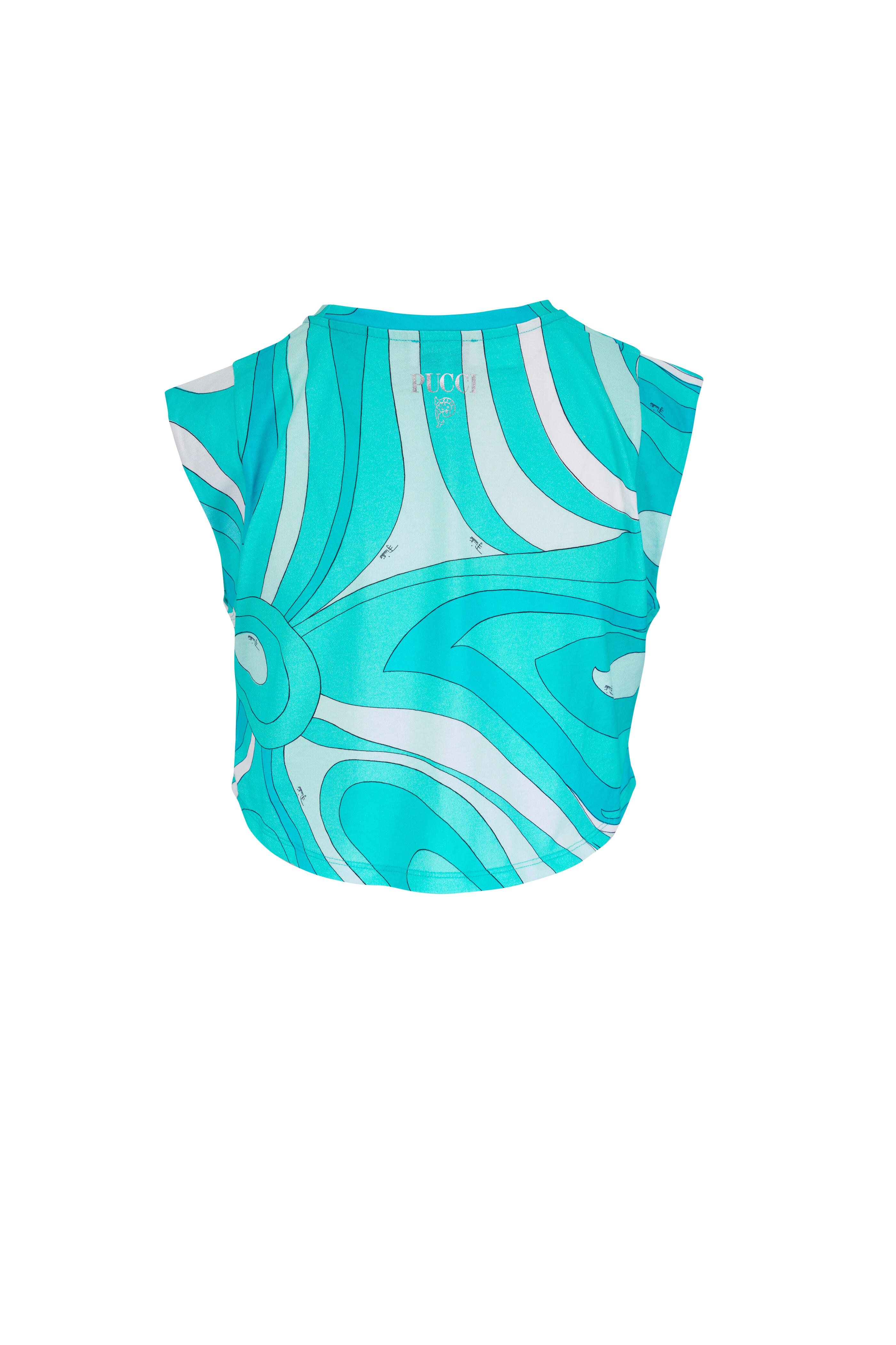 Pucci - Turquoise Sleeveless Jersey Cotton Cropped T-Shirt