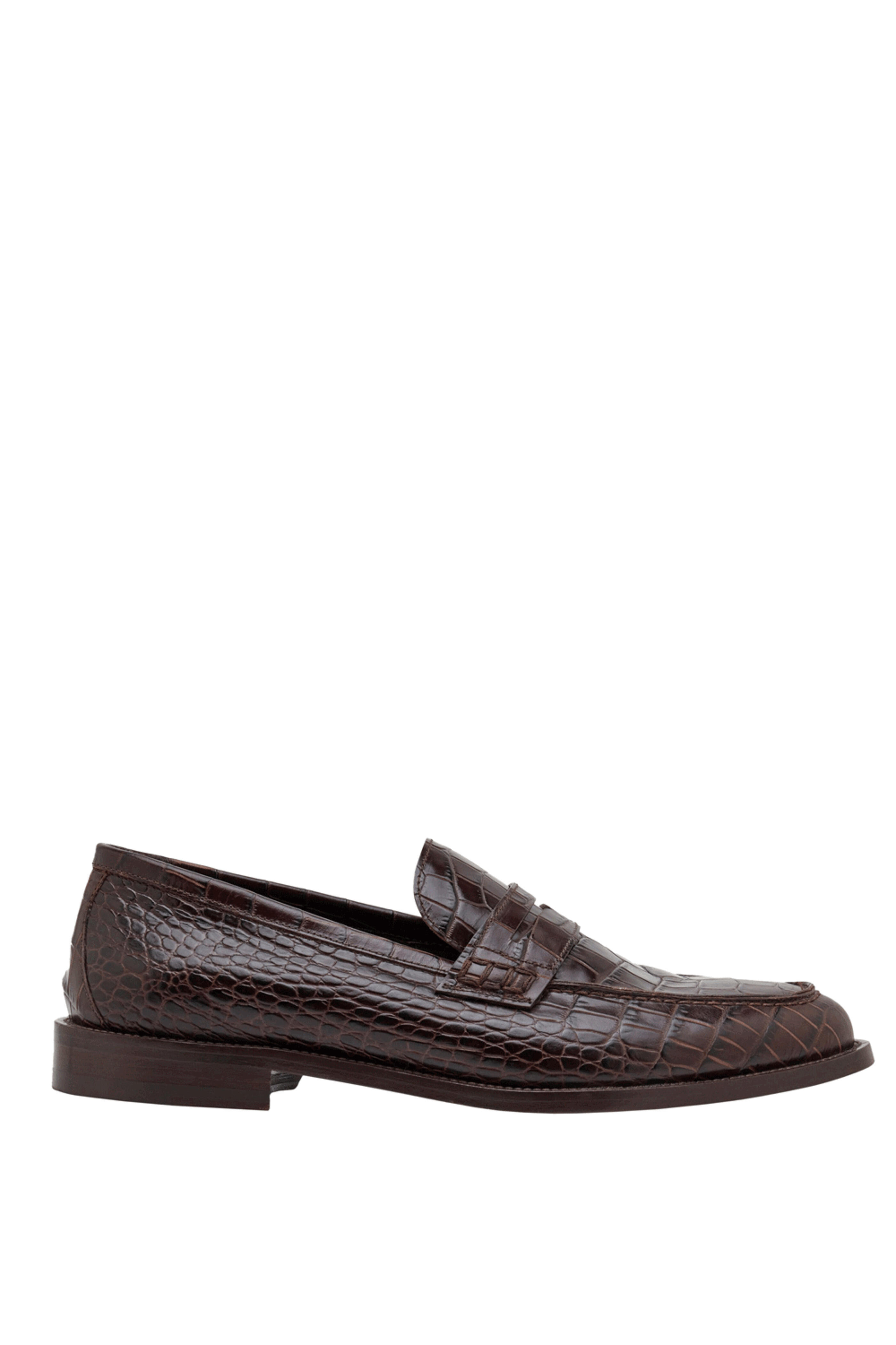 Manolo Blahnik - Embossed Croc Penny Loafer in Brown