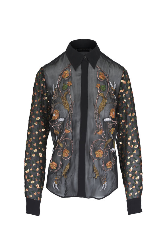 Dries Van Noten Black Embroidered Sheer Blouse - view 1