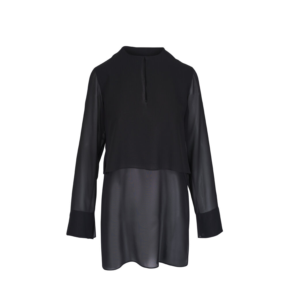 【美品】AKRIS アクリス　シルク　カットソー　ブラック Akris - Black Long Sleeve Silk Tunic | Mitchell Stores