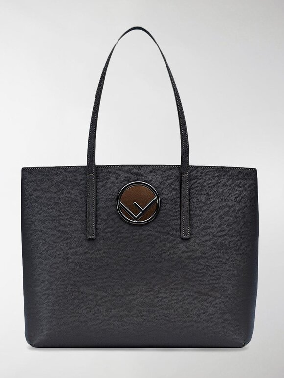 Fendi - Black Grained Leather Logo Shopper