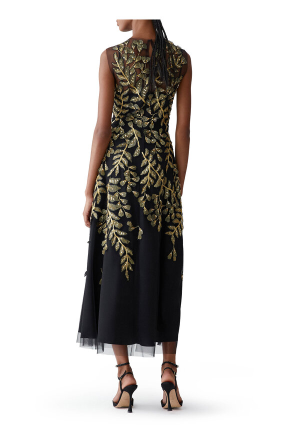Carolina Herrera Black Leaf-Embroidered Embellished Tulle Dress - view 3