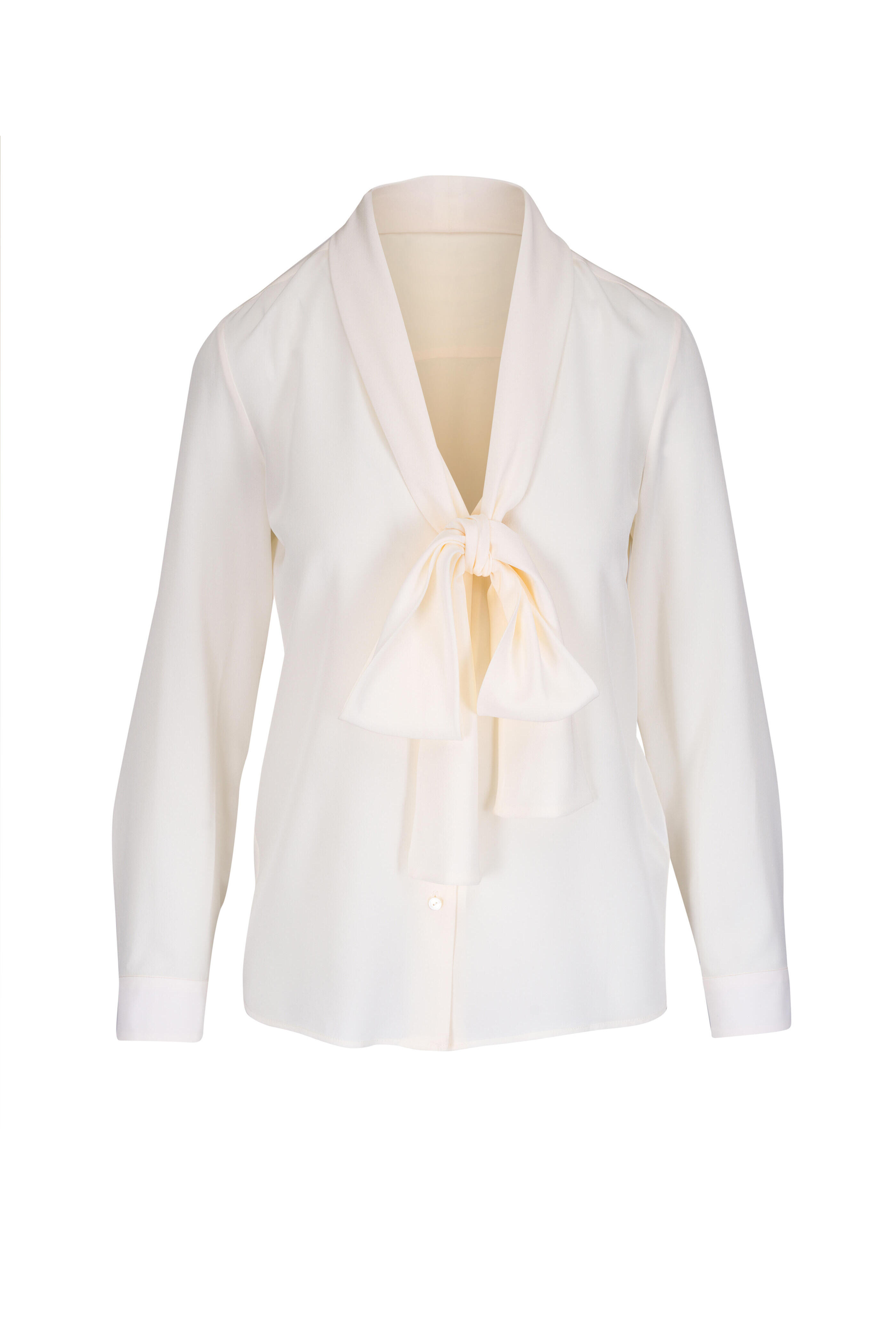 Nili Lotan - Angelique Ivory Silk Tie Neck Blouse