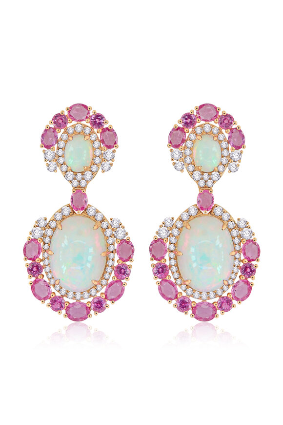 Sutra - Pink Sapphire Diamond & Opal Drop Earrings