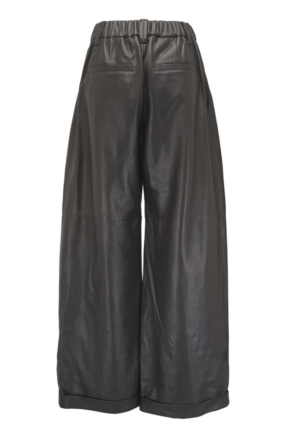 Brunello Cucinelli Black Nappa Leather Baggy Pant - view 4