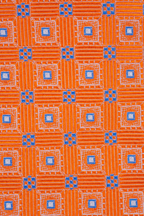 Kiton - Orange Geometric Print Silk Necktie