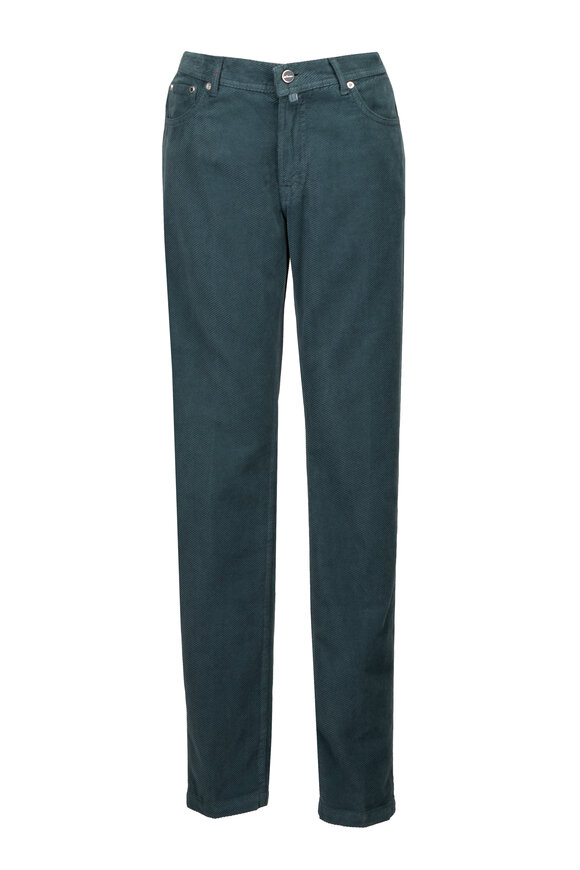 Kiton Diagonal Teal Corduroy Five Pocket Pant - view 1