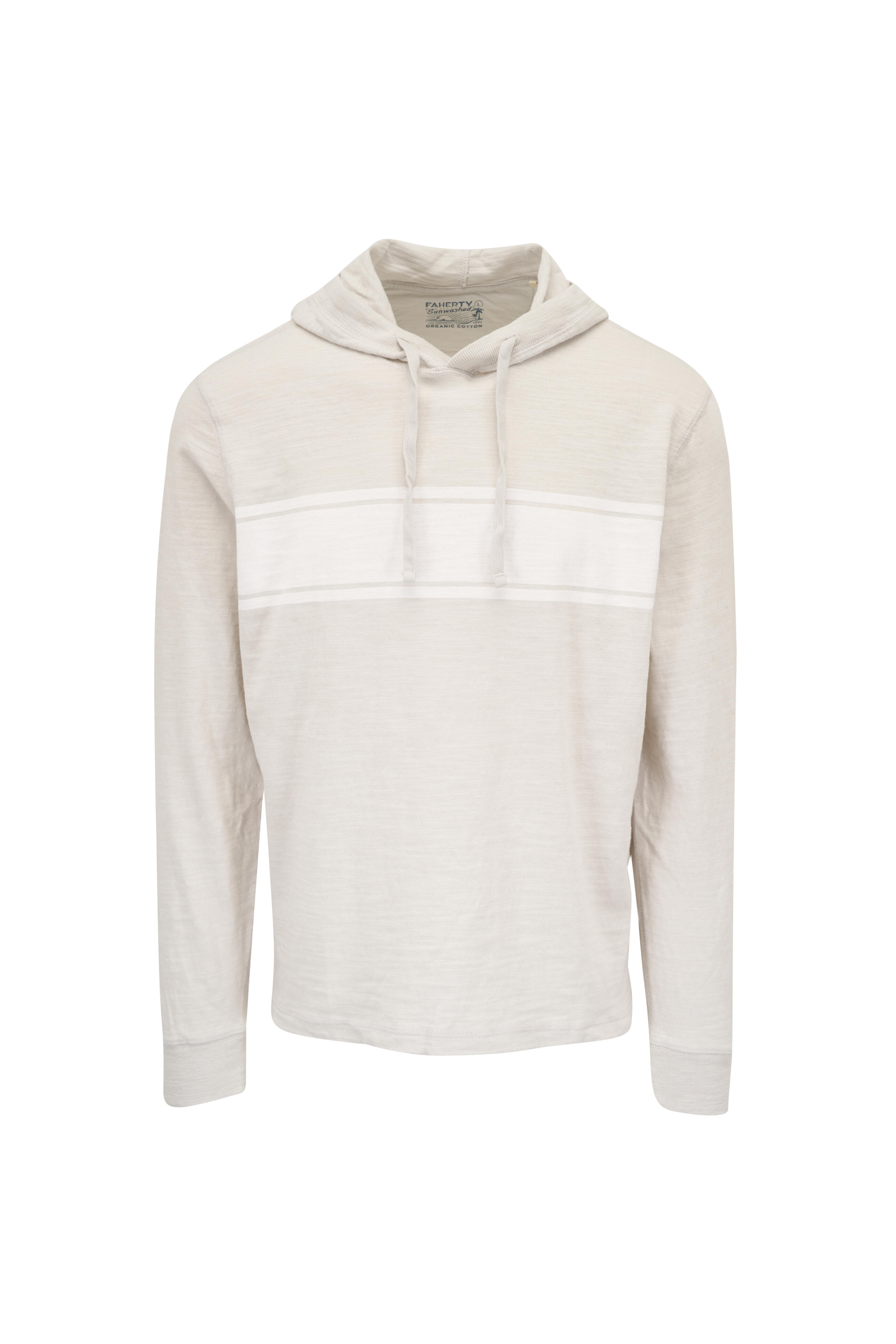 Faherty Brand - Sunwashed Ice Gray Surf Stripe Cotton Hoodie - view 1